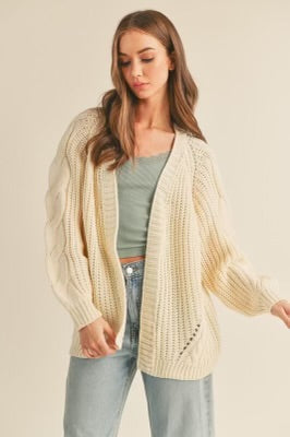 Open Front Cable Knit Cardigan