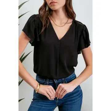 BP Folded V Neck Short Ruffle Sleeve Top