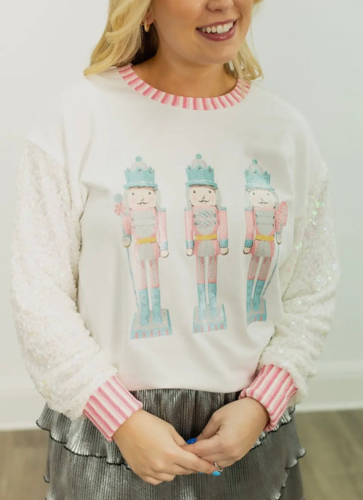 Sequin Sleeve Nutcracker Top