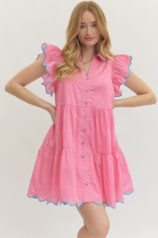 Pinstripe Flutter Sleeve Bubble Gum Mini