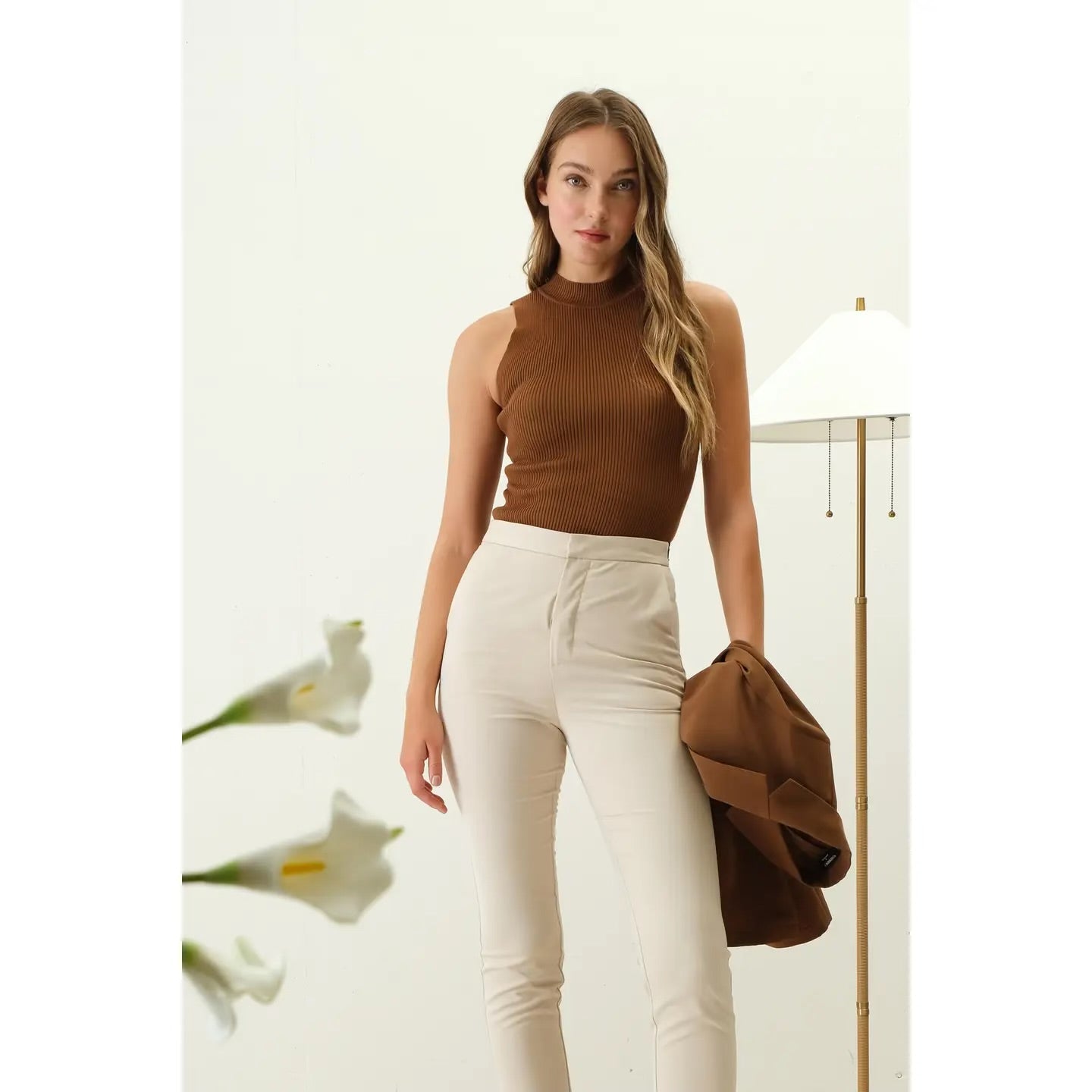 Sleeveless Mock Neck Sweater Knit Top