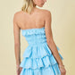 Blue Tiered Lace Border Mini Dress