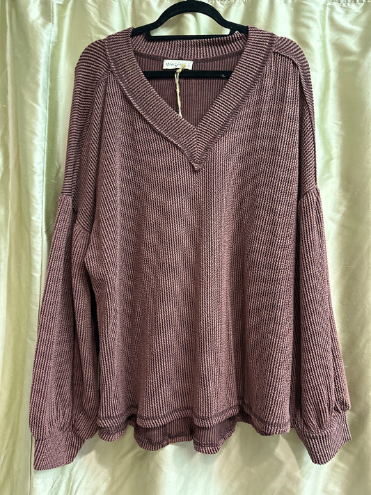 PLUS SIZE Two Tone Otto Ribbed Soft Knit Top