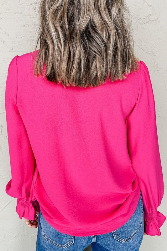 Solid Pink Long-sleeve Blouse