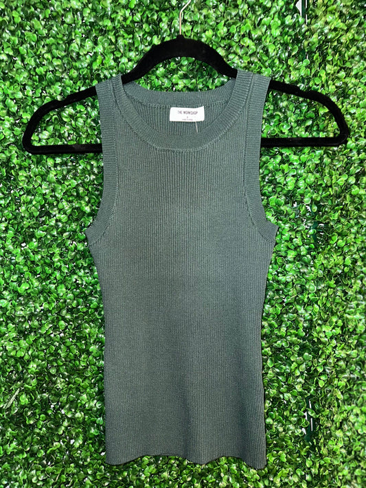 BLUPEPPER GREEN RIBBED BASIC TOP