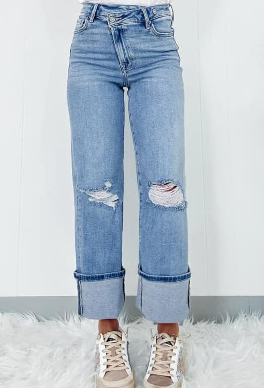 Cross button jeans