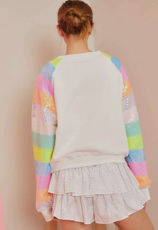 Color Block Sequin Sleeve French Terry Top