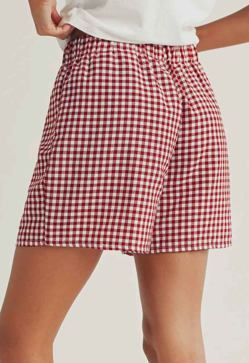 Red Vintage Plaid High Waisted Wide Leg Shorts