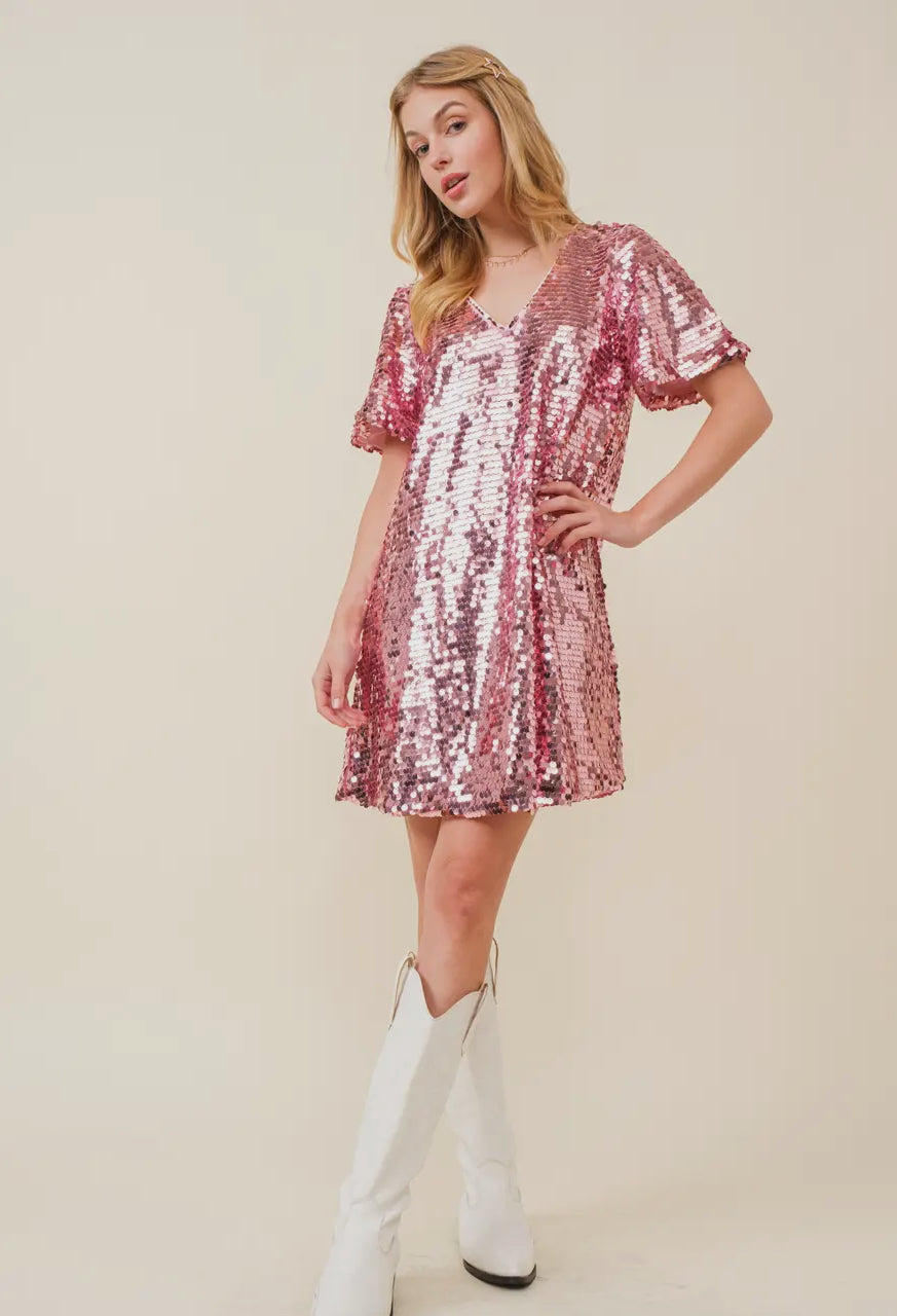 Big Sequin V-Neck Mini Dress