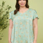 Plus Floral Satin Scallop Blouse
