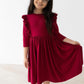 Kids burgundy ruffle twirl dress