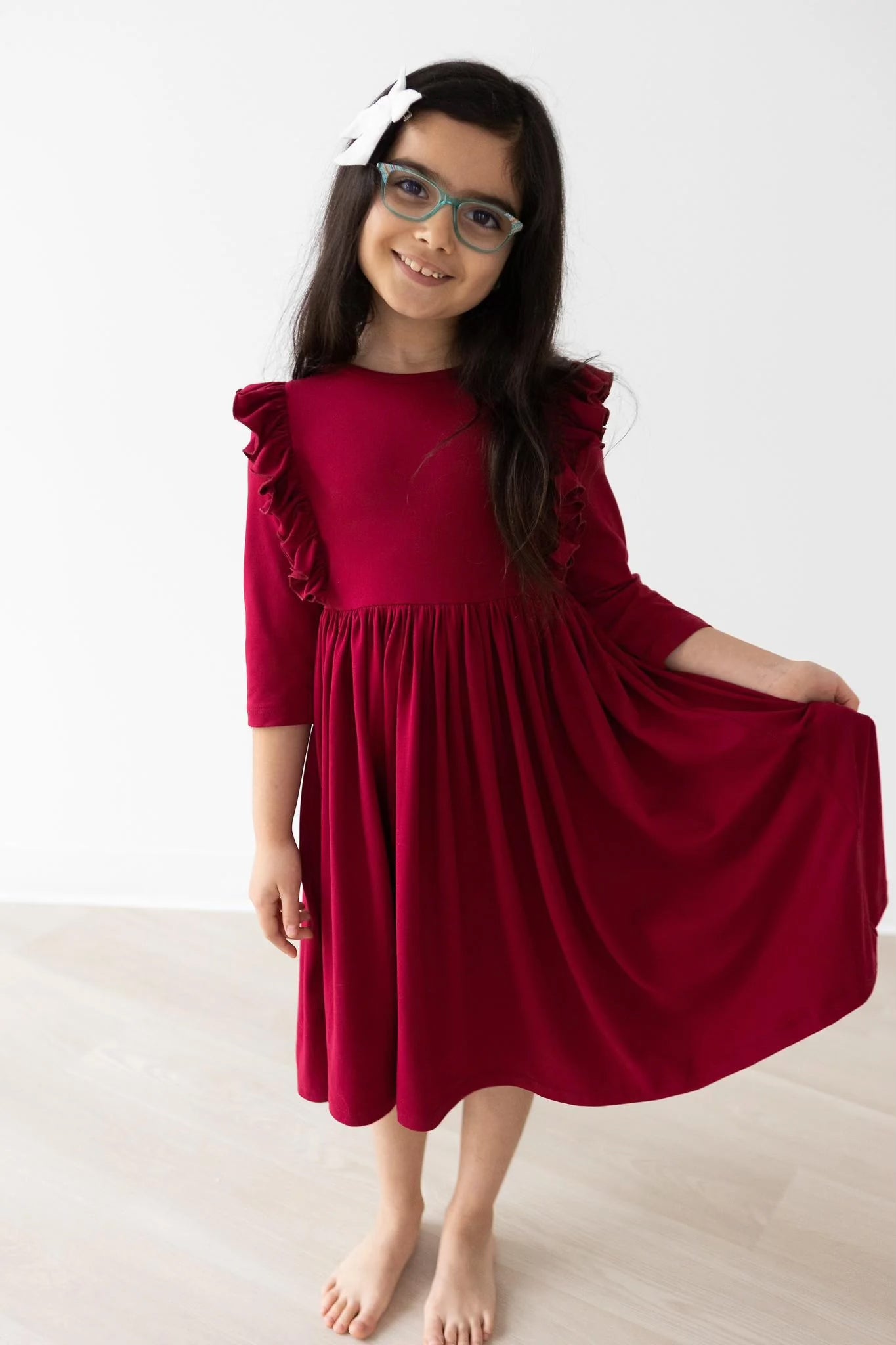 Kids burgundy ruffle twirl dress