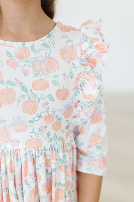 Kids pretty pumpkin ruffle twirl dress