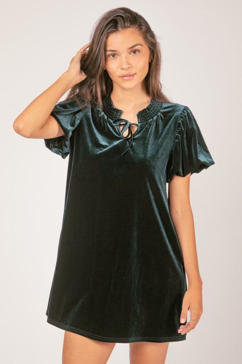 Hunter Green Crushed Velvet Dress