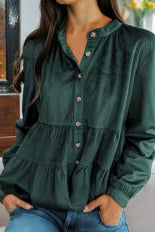 Skobeloff Corduroy Ruffle Tiered Buttoned Shirt