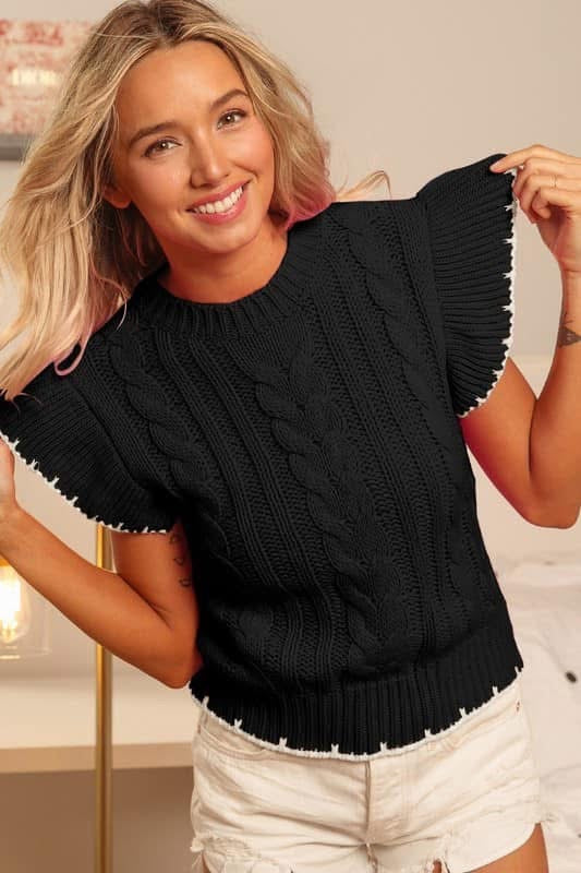 Cable Knit Flutter Top