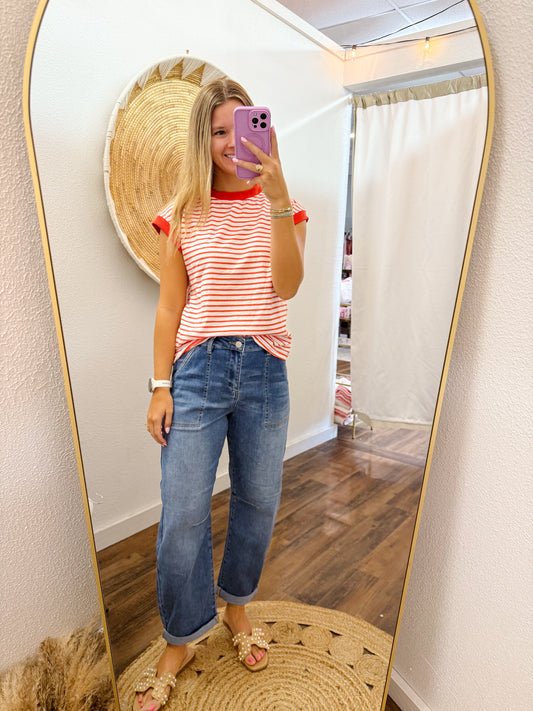 Nautical Cap Sleeve Top