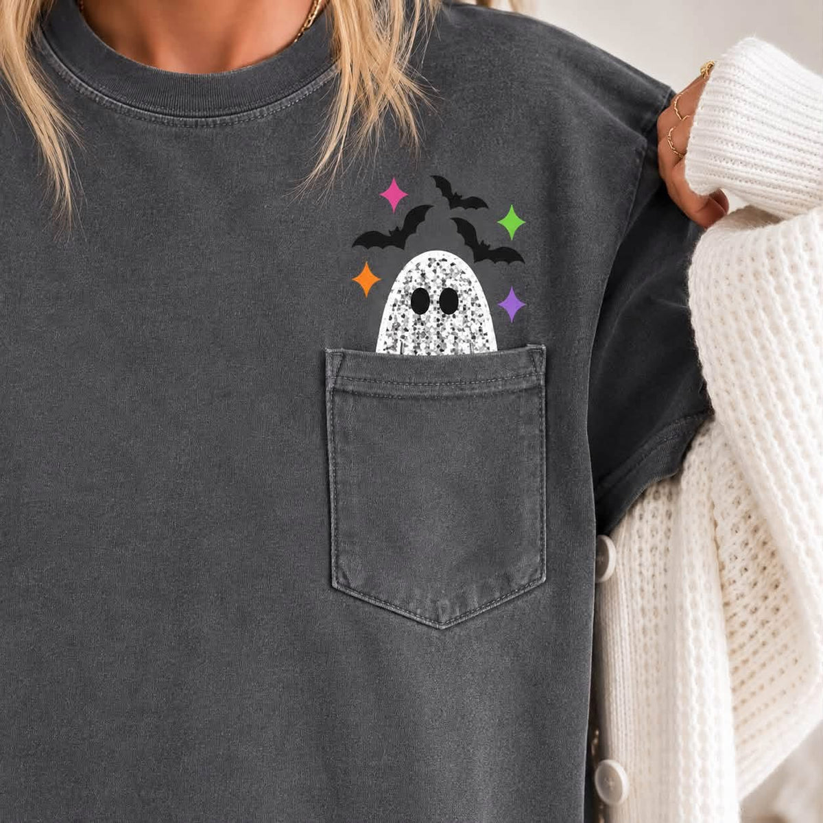 Glitter Ghost Pocket Tee