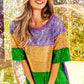 MARDI GRAS SEQUIN COLOR BLOCK HALF SLEEVES TOP