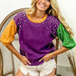 MARDI GRAS COLOR BLOCK PEARL BEADS SWEATER