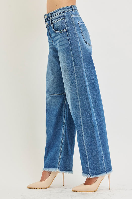 Slouchy Barrel Double Waistband Detail Jeans