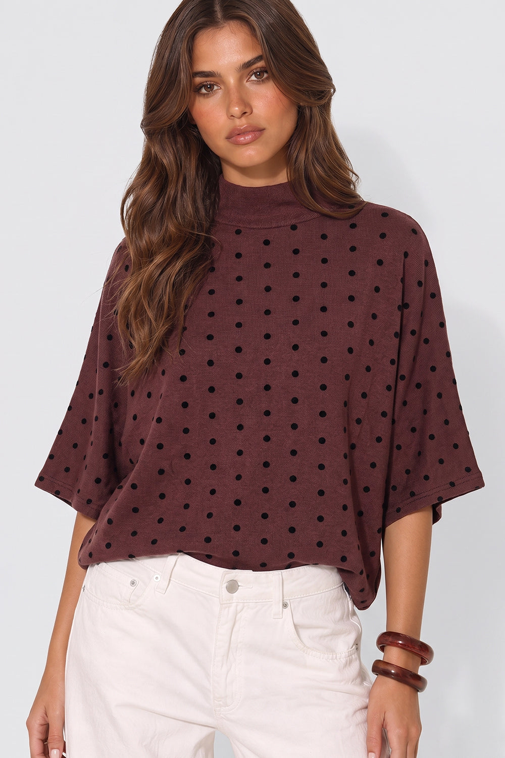 Polka Dot Mock Knit Top