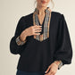 Plaid Contrast Mock Neck Solid Top
