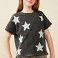 Girls Denim Star Patched Washed Knit Top