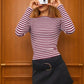 Boat Neck Stripe Long Sleeve Knit Top