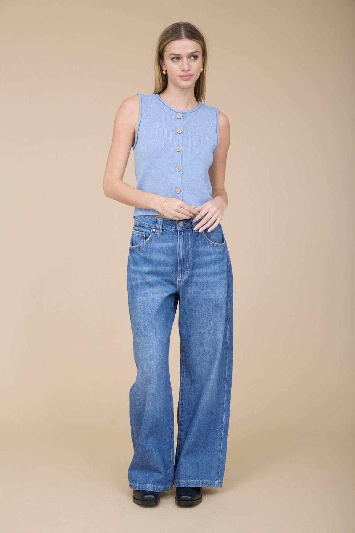 RAW EDGE BUTTON DOWN KNIT CARDIGAN VEST TOP
