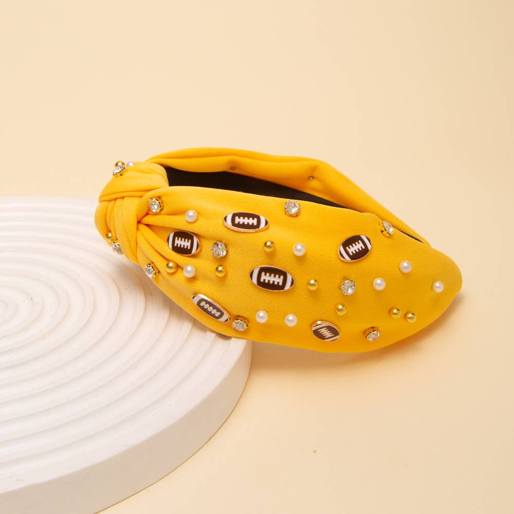 Game Day Football Jeweled Headband with Pearl Accent