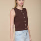 RAW EDGE BUTTON DOWN KNIT CARDIGAN VEST TOP
