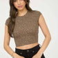 LEOPARD PRINT SHORT SLEEVE CROPPED KNIT TOP