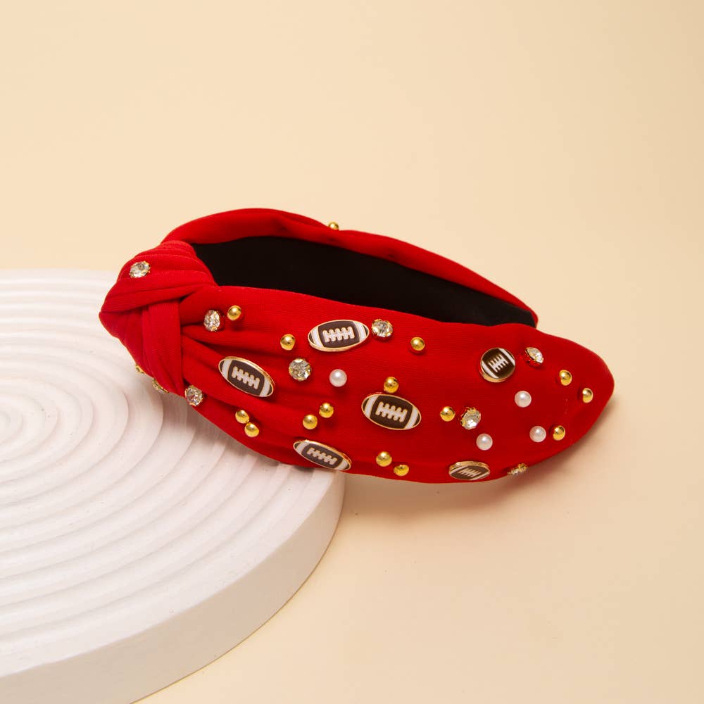 Game Day Football Jeweled Headband with Pearl Accent