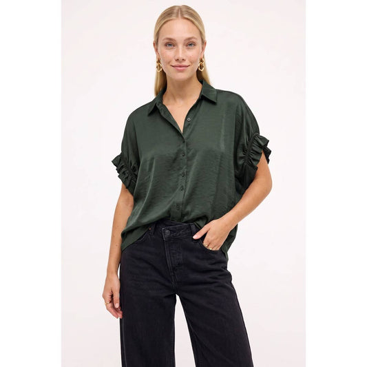 Short Ruffle Sleeve Button-up Blouse