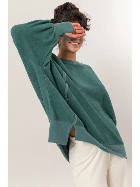 DOUBLE ZERO Reverse Seam Oversized Sweatshirt - Dark Green