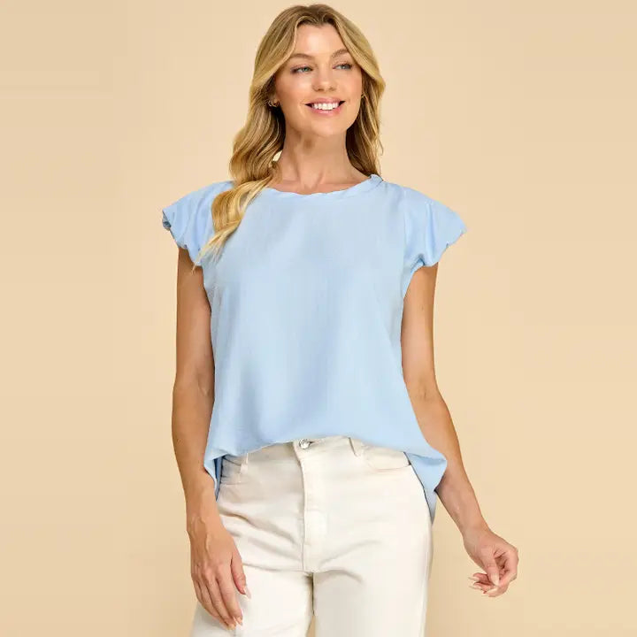 Textured Flutter Sleeve Top with An Easy Flowy Fit