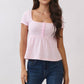 JT57348S - STRIPE SQUARE NK HENLEY BABYDOLL TEE