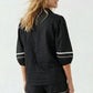 Contrast Trim Puff Sleeve Linen Blouse