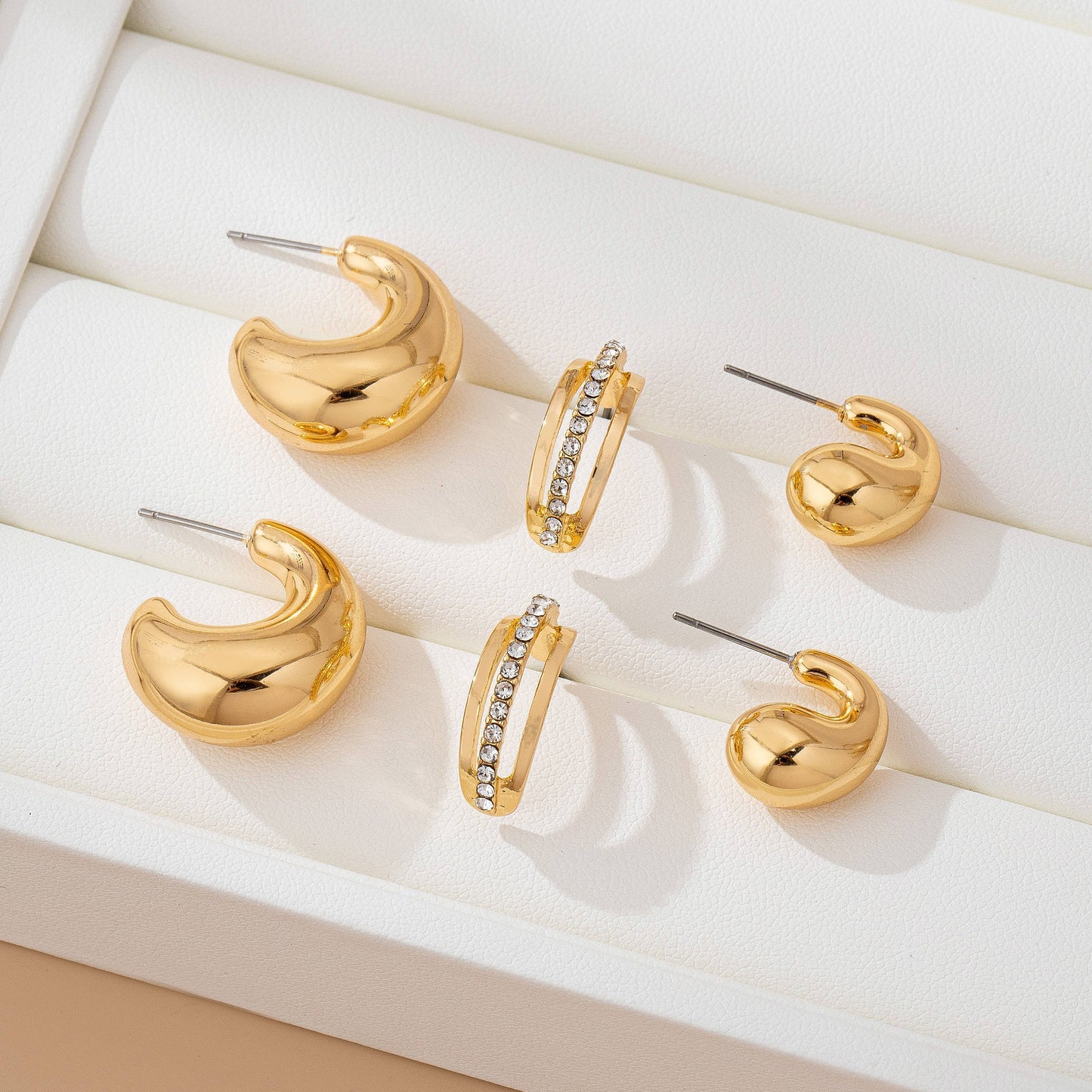 Chunky Hoop Rhinestone Trio Earring Set