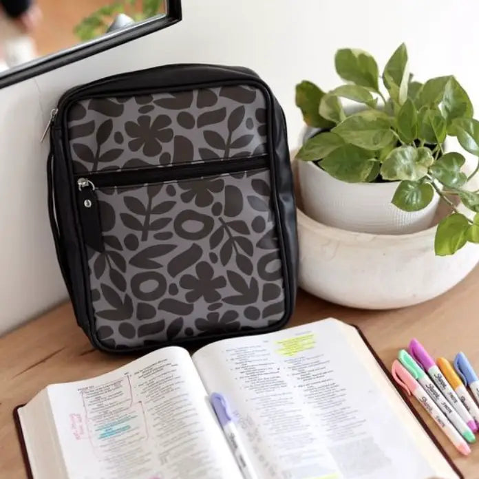 Bible Cover – Faith First Floral – Black/Grey
