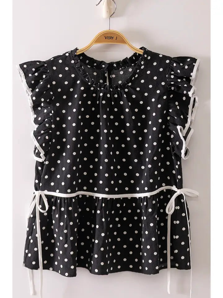 Romantic Polka Dot Ruffle Blouse