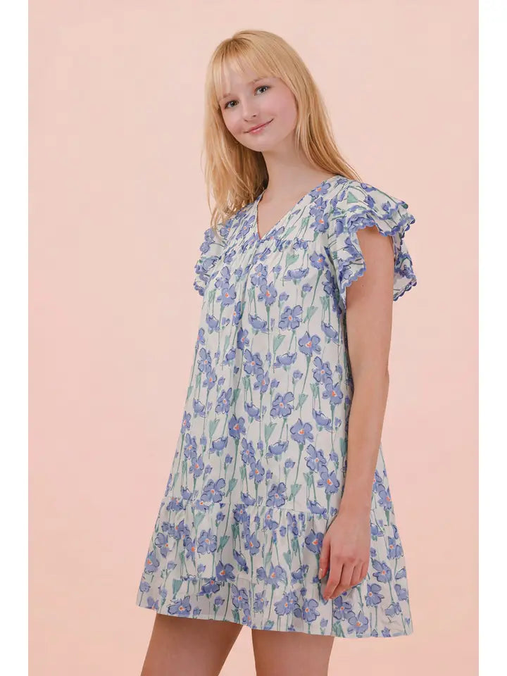 Floral Printed Ruffled Mini Dress