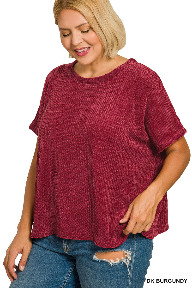 Plus Chenille Waffle Cap Sleeve Sweater