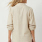 Contrast Trim Puff Sleeve Linen Blouse