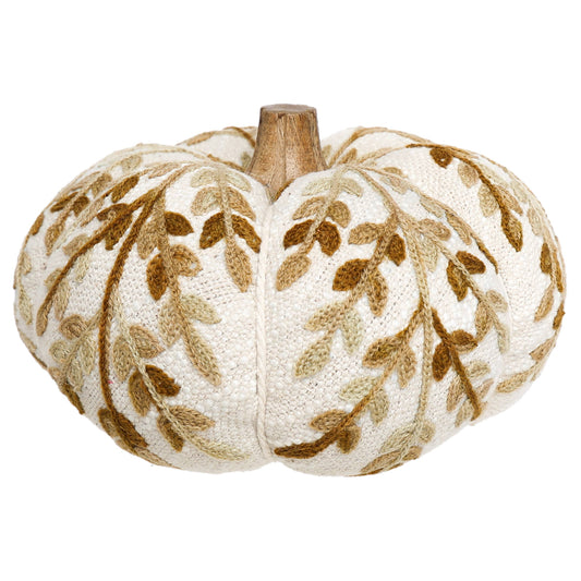 Tan Leaf Embroidered Pumpkin Fall Autumn