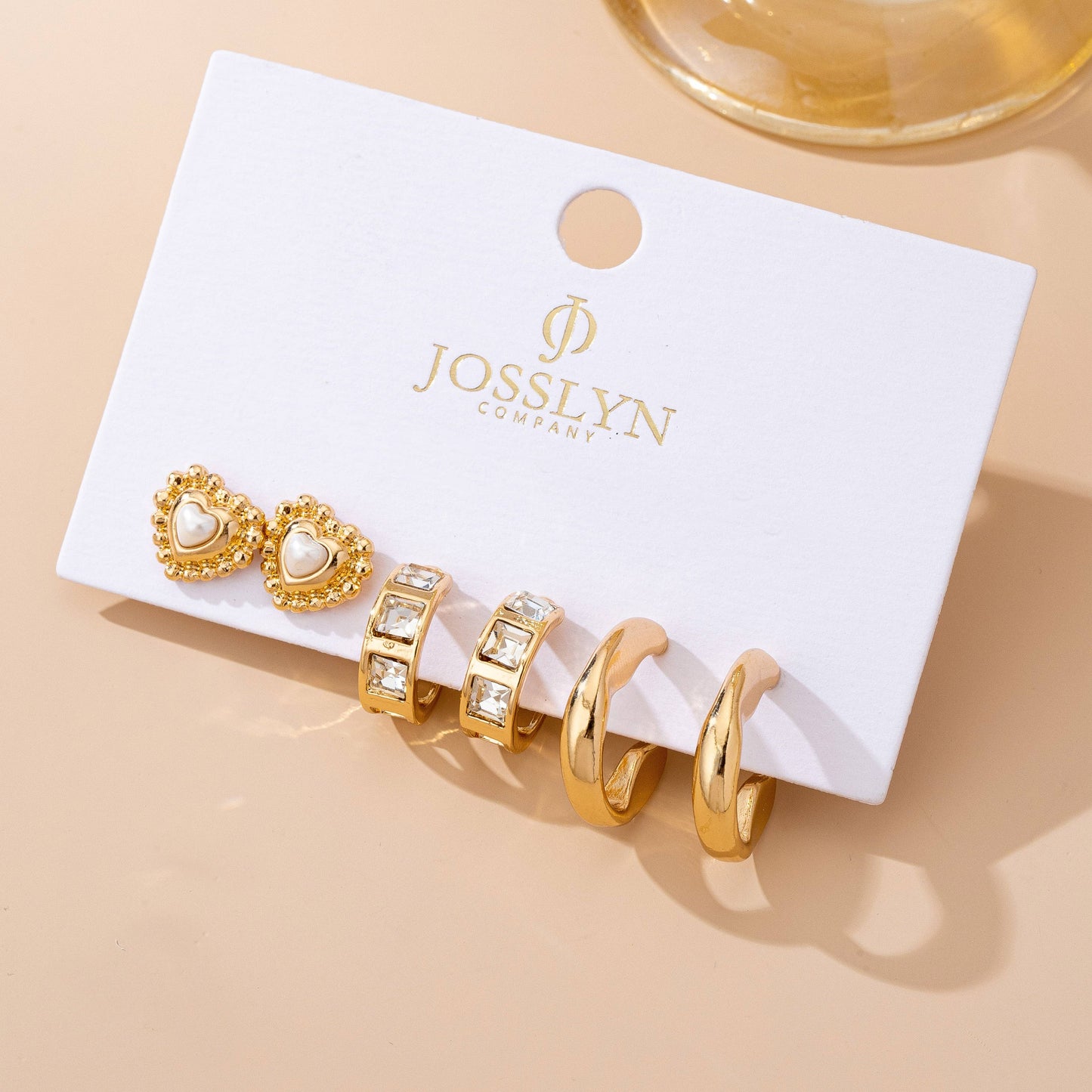 Pearl Heart & Rhinestone Huggie Hoop Trio Earring