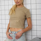 WASHED SHORT SLEEVE CROPPED KNIT T-SHIRT