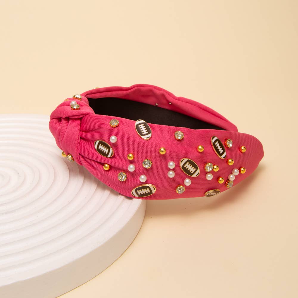 Game Day Football Jeweled Headband with Pearl Accent