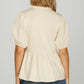 SHORT SLEEVE RUFFLED NECK KNIT TOP